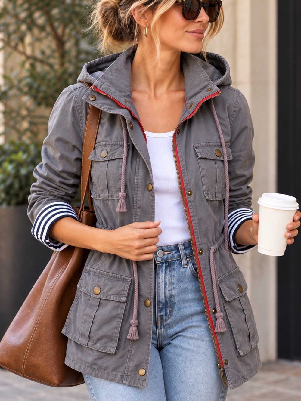 Market & Spruce Chaplin 2015 Indie Tumblr Cargo Anorak Jacket Gray L